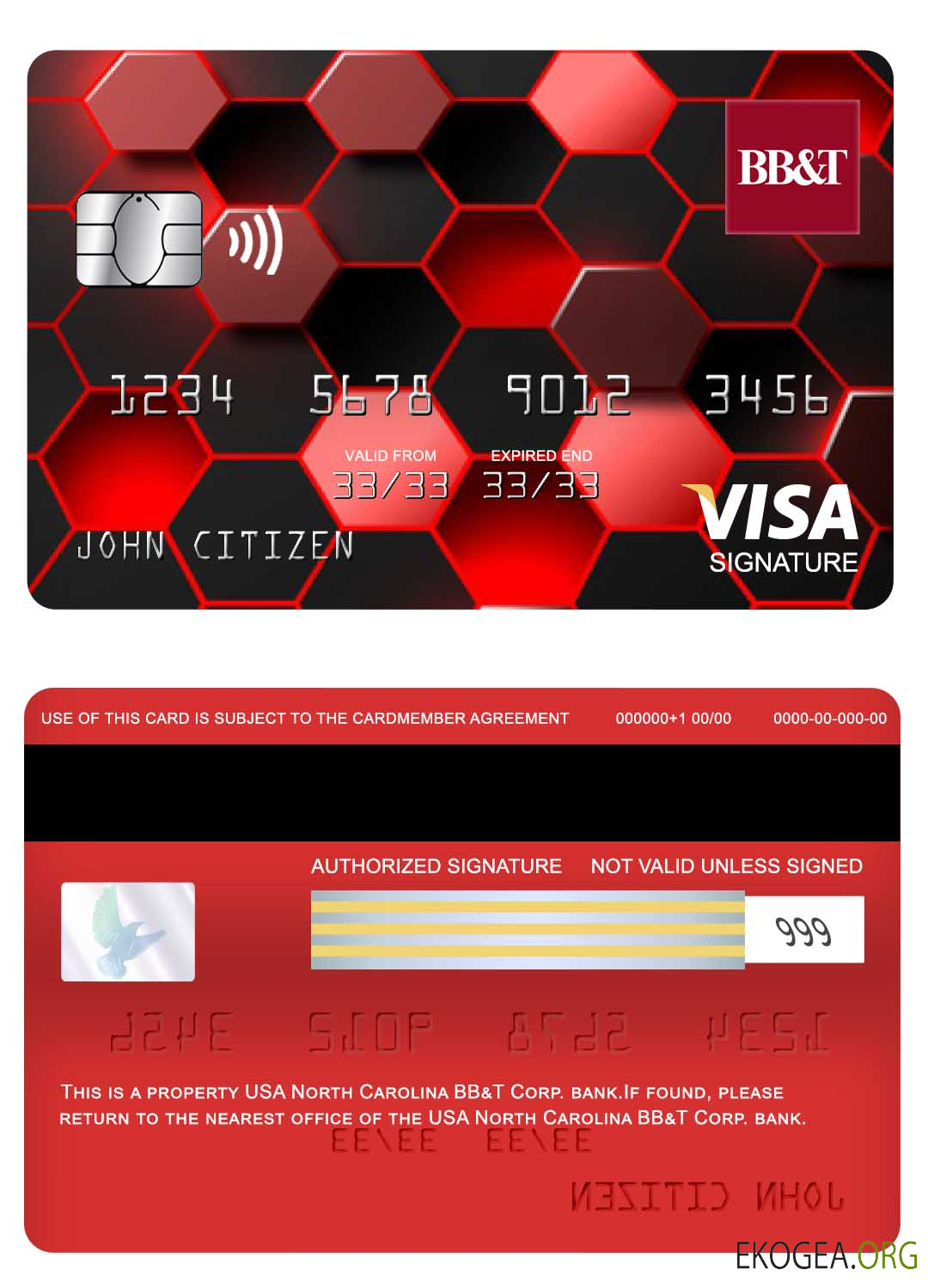 Carte de signature de visa bancaire BB&T Corp., Caroline du Nord, États Unis